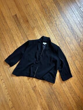 Kate & Rosy Jacket Womens Large Black Cropped Open Front Satin Lined Blazer